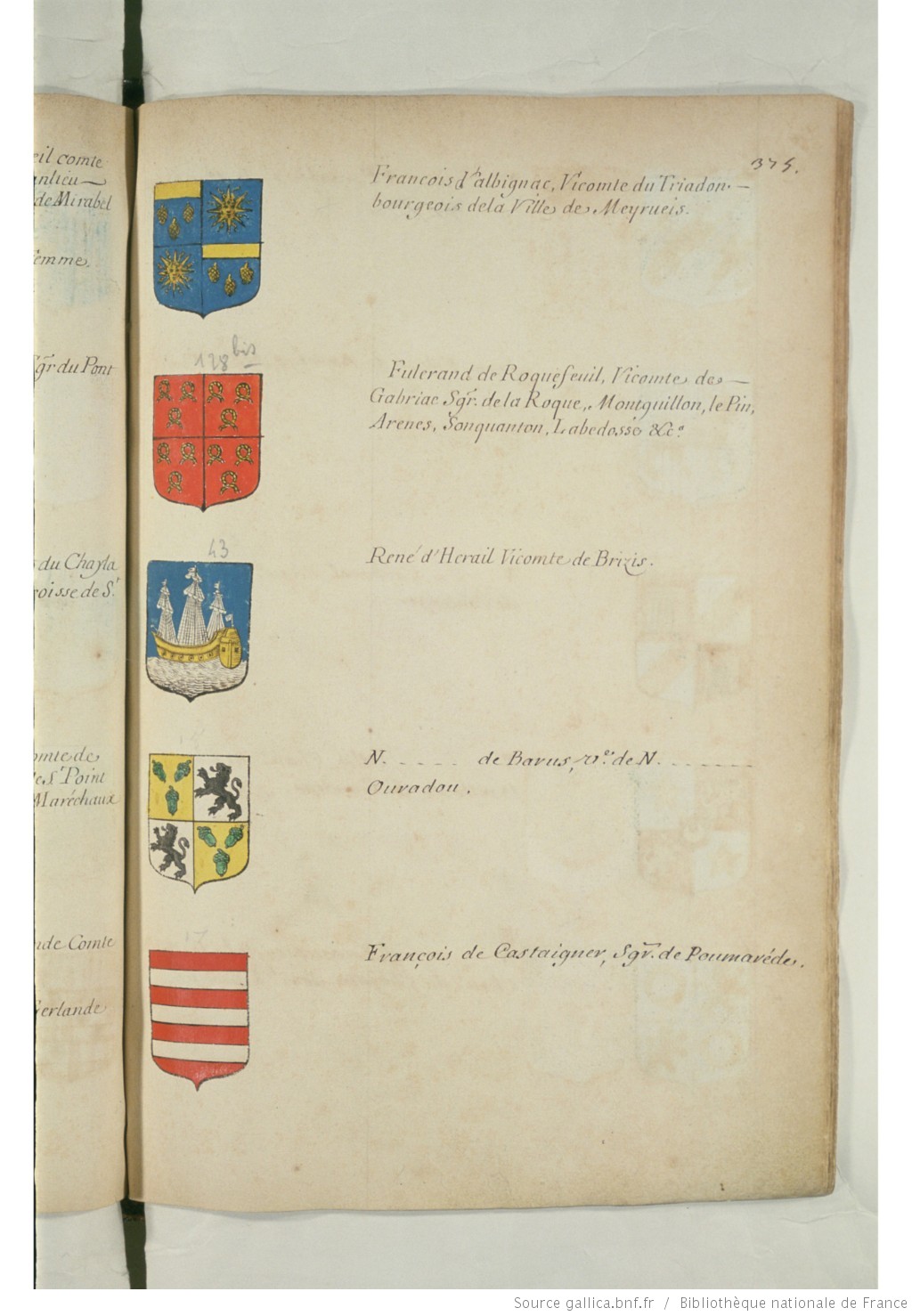 Extrait de l'Armorial général de France, édit de 1696 (BnF, Gallica)