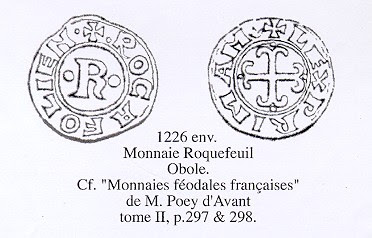 Obole Roquefeuil-Anduze frappée à l'atelier de Sommières, 1226